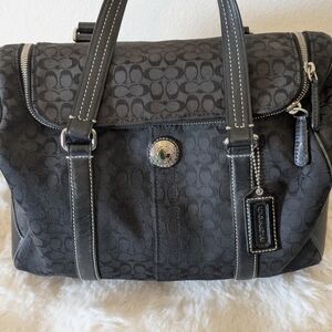 Vintage Coach Black Signature Canvas Barrel Satchel Bag F77118 Y2K